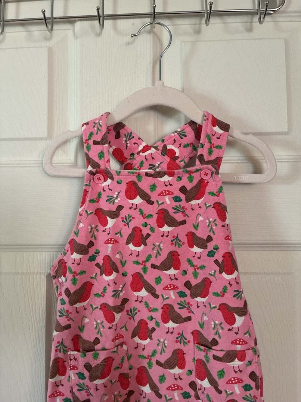 Baby Boden Pink Robin Print Cotton Jersey Dungarees - Picture 2 of 6